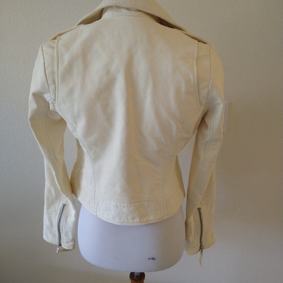 True Religion Off White Leather Moto Jacket - Picture 6 of 16
